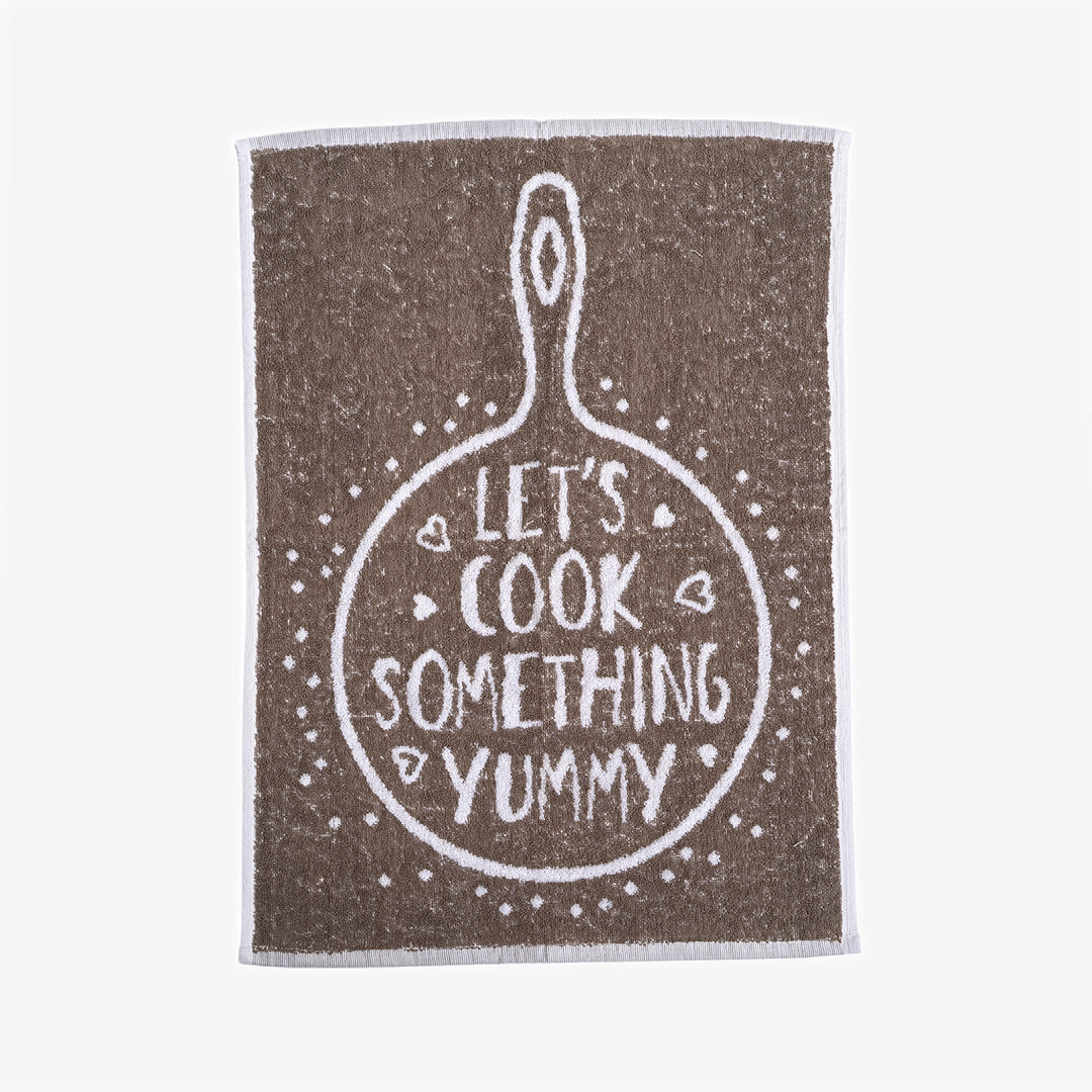 Let's Cook Something Yummy Beige Terry Kitchen Towel