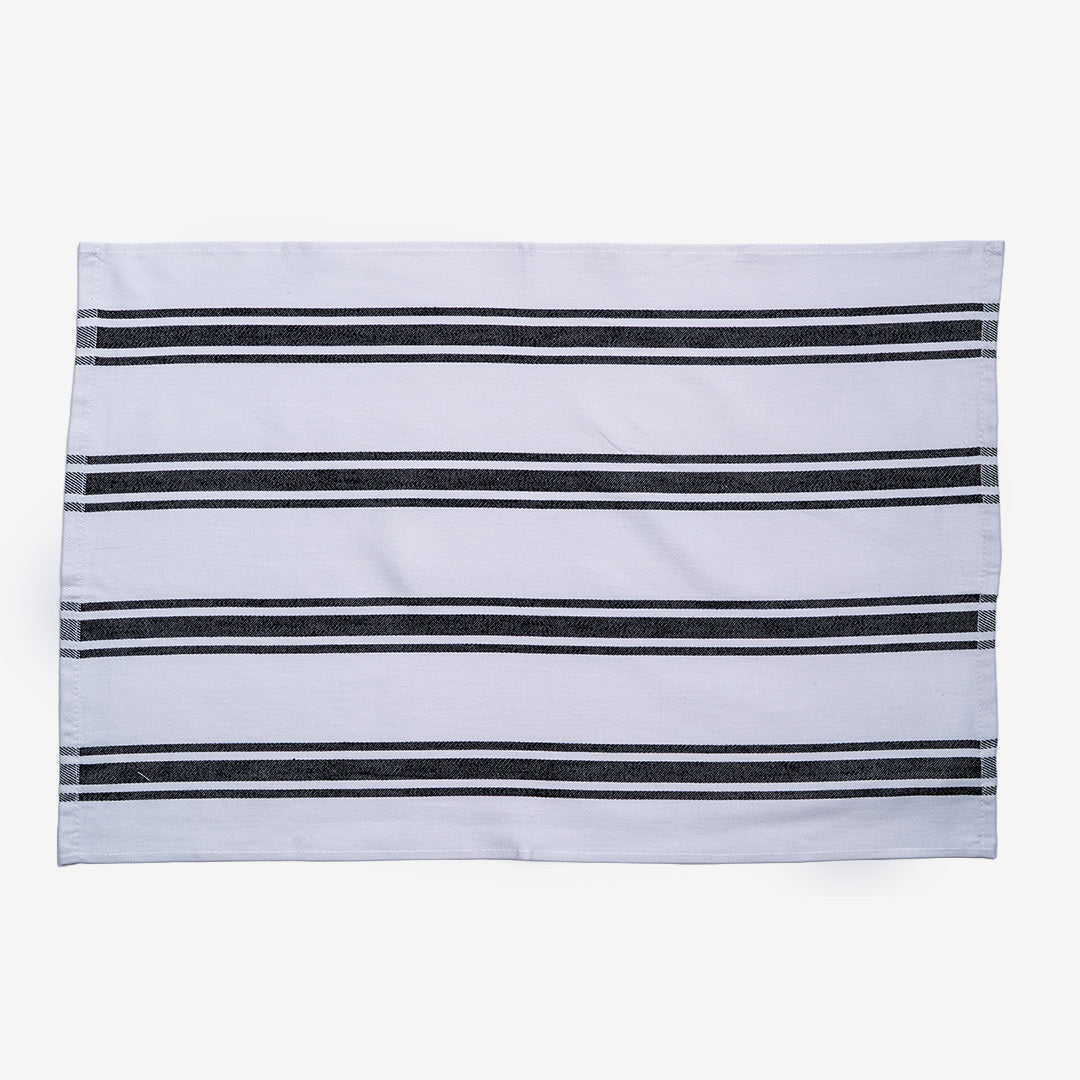Triple Striped Black Flat Kitchen Towel
