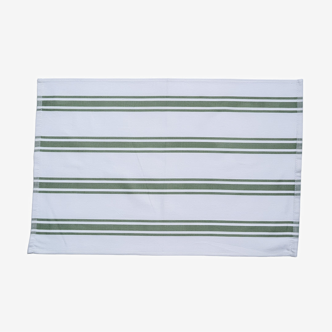 Triple Striped Green Flat Kitchen Towel