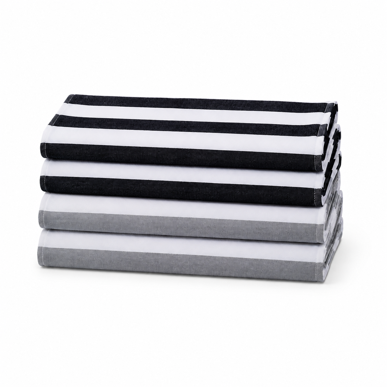 4 Black & Gray Striped Kitchen Towels Set