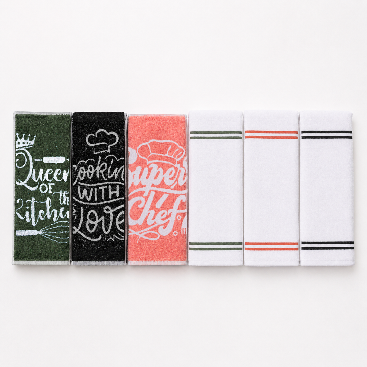 6 Kitchen Towels Flat & Terry