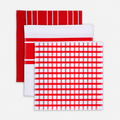 3 Red Kitchen Towels Set