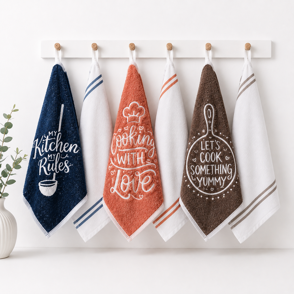 6 Kitchen Towels Flat & Terry
