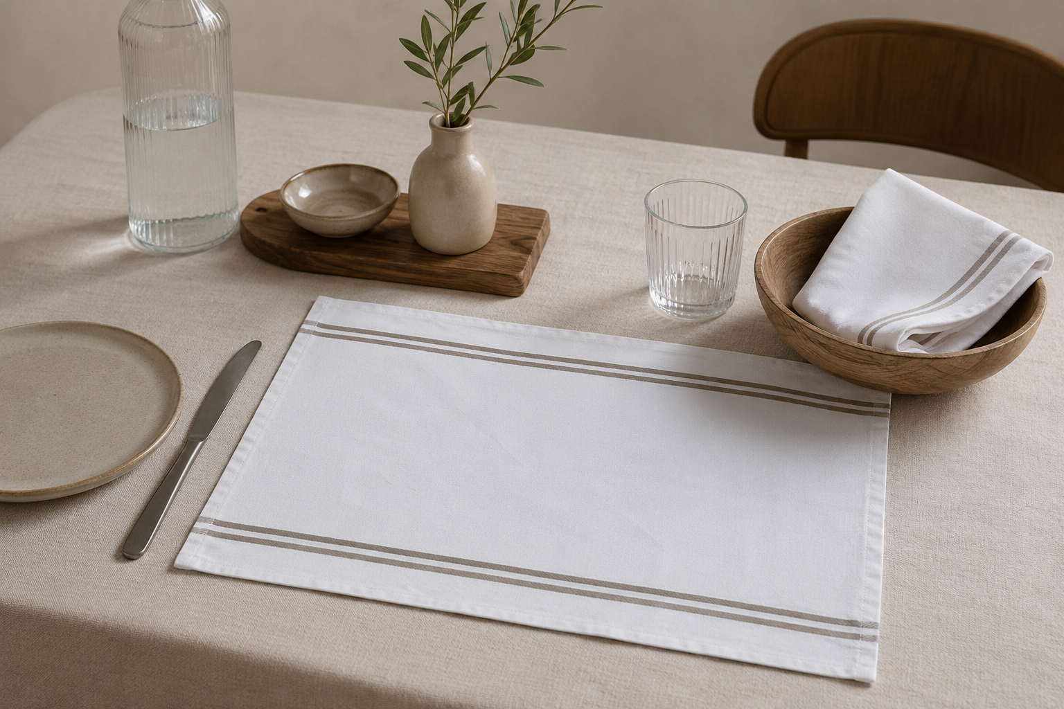 Double Striped Beige Flat Kitchen Towel