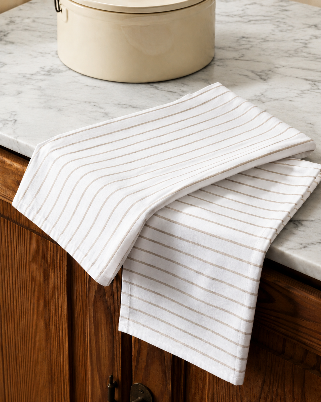 Beige Striped Flat Kitchen Towel