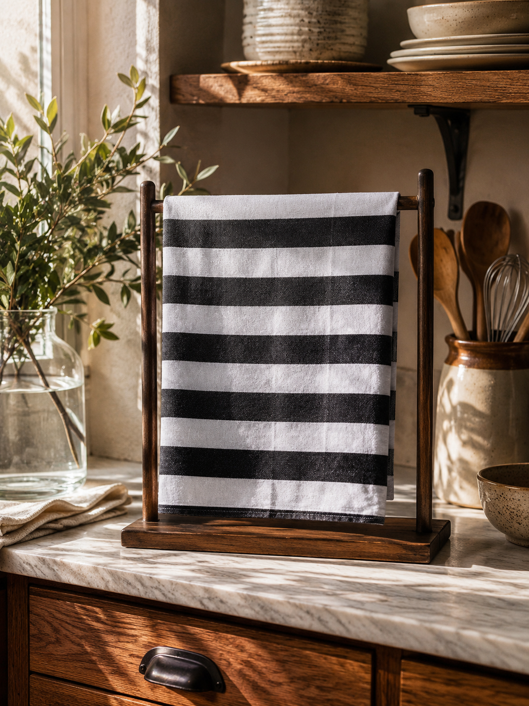 Black Single Striped Flat Kitchen Towel