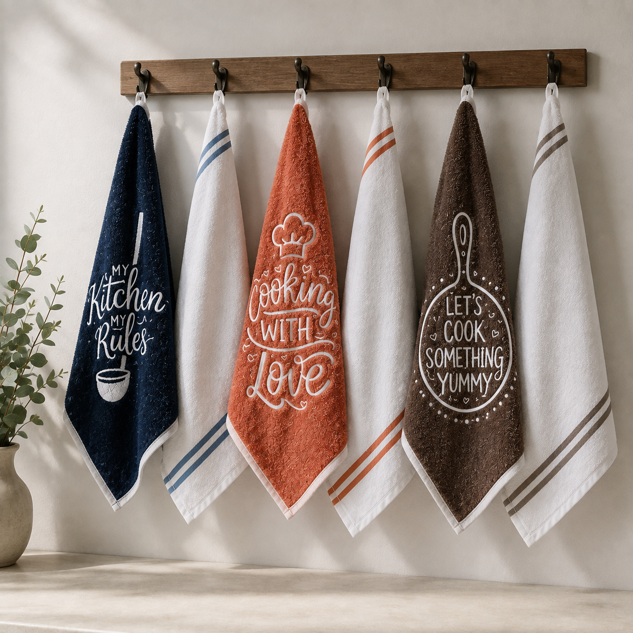 6 Kitchen Towels Flat & Terry
