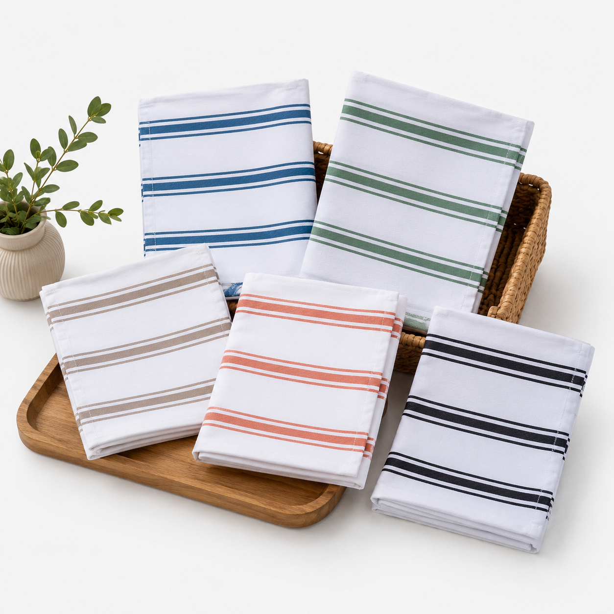 5 Striped Kitchen Towels Set