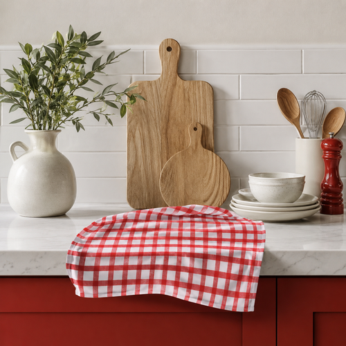 3 Red Kitchen Towels Set
