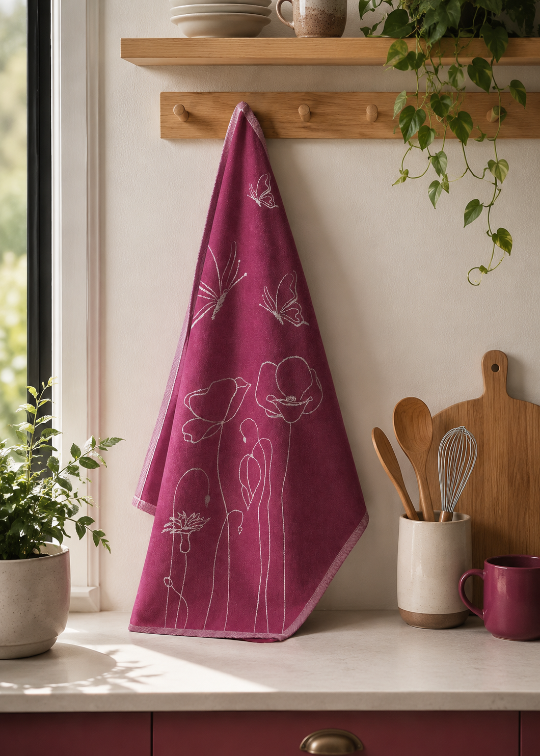 6 Pink Flat Kitchen Towels Set
