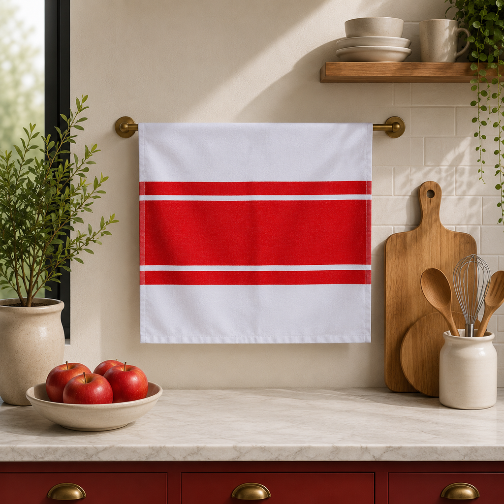 Red Striped Flat Kitchen Towel