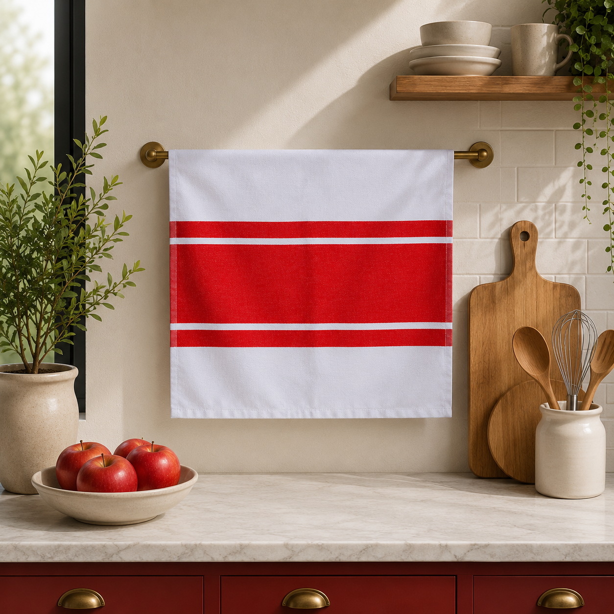 Red Striped Flat Kitchen Towel