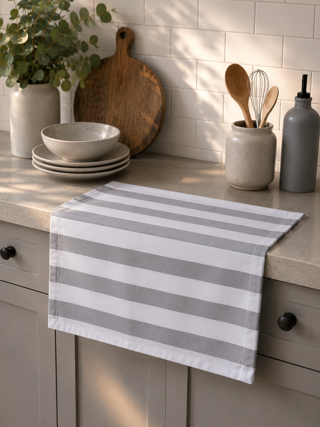 Gray Striped Flat Kitchen Towel