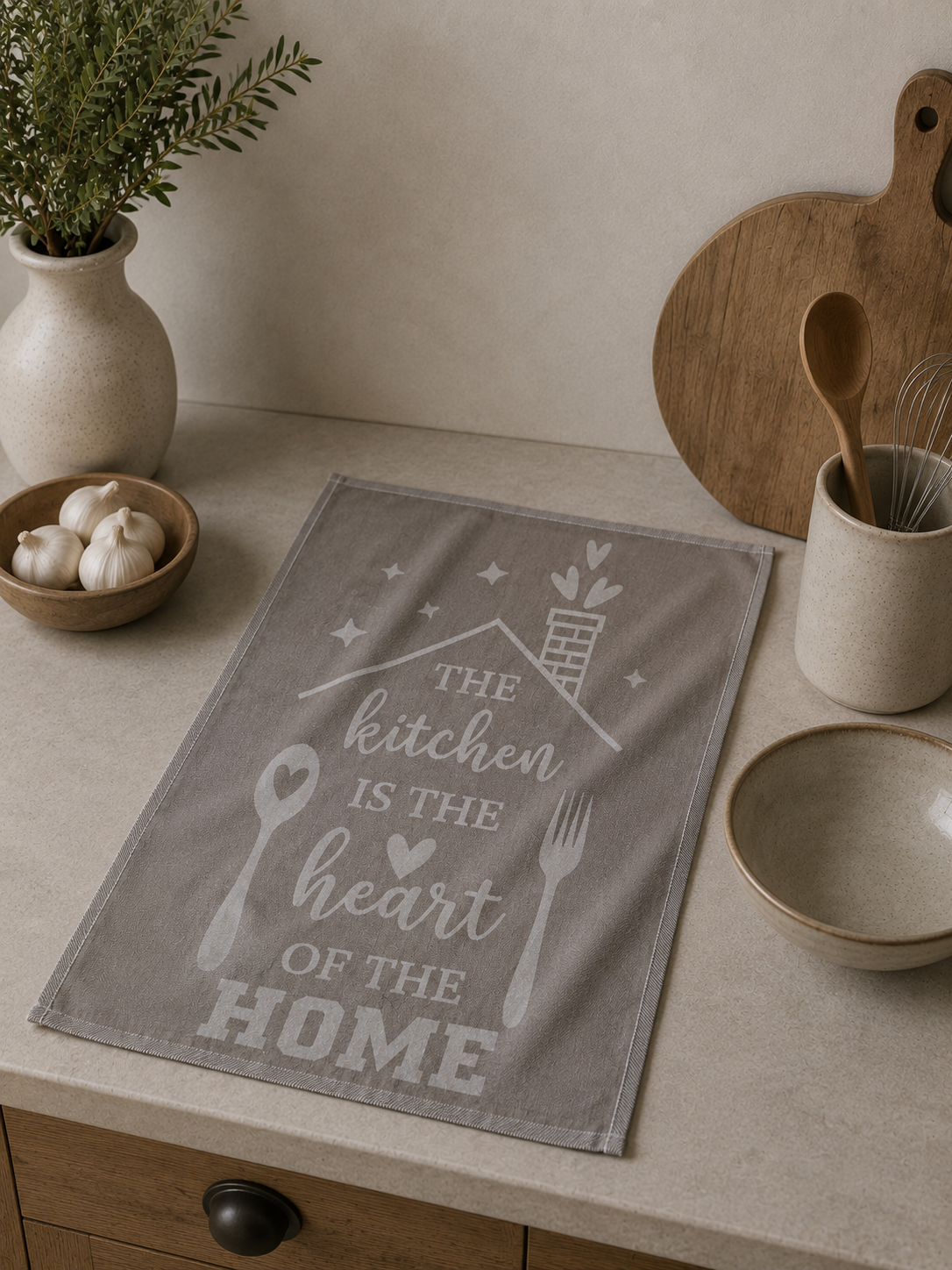 Heart of Home Beige Flat Kitchen Towel