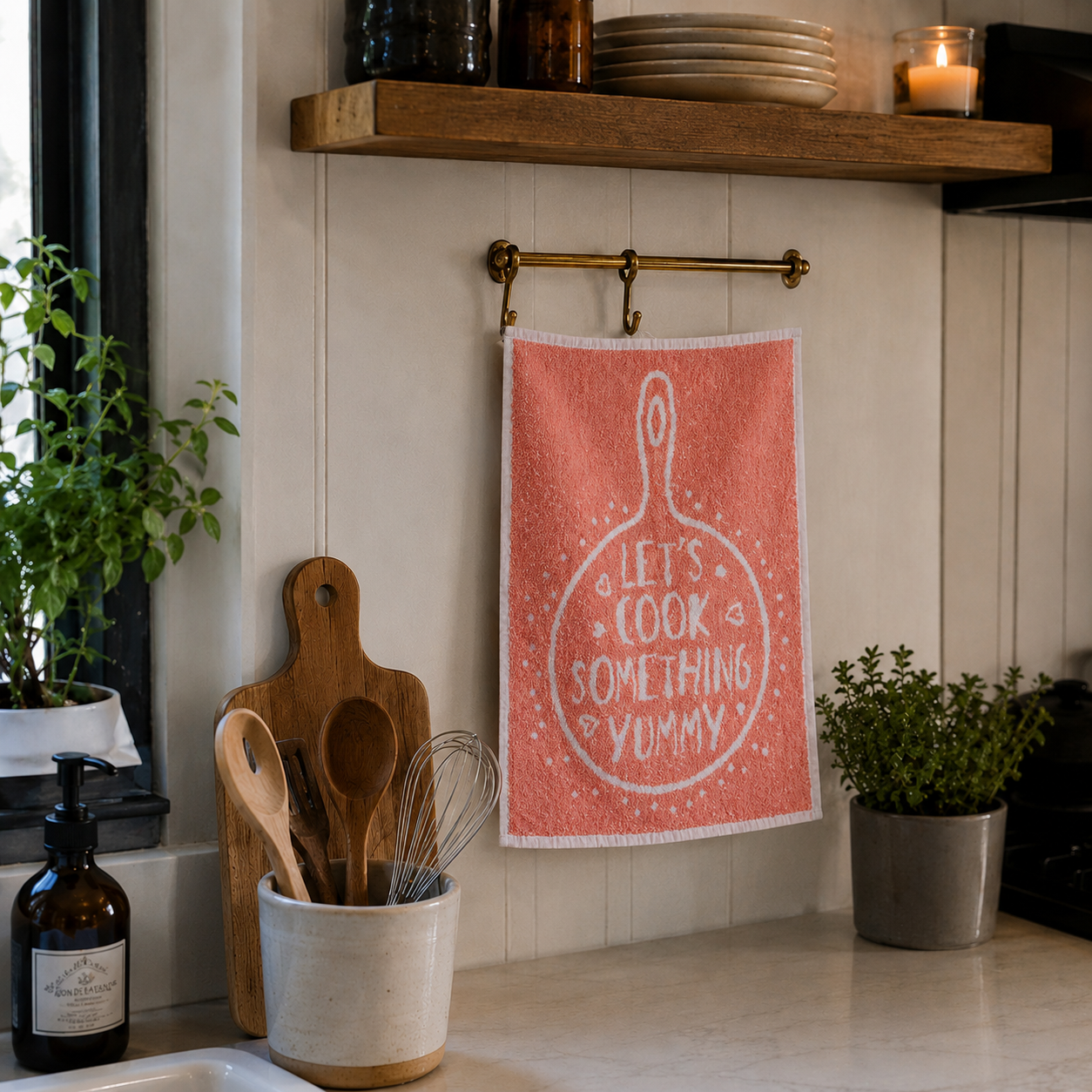 Let's Cook Something Yummy Rose Terry Kitchen Towel
