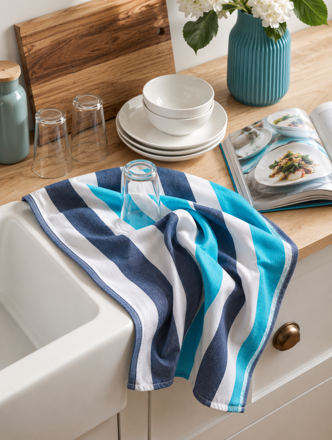 Sky Striped Flat Kitchen Towel