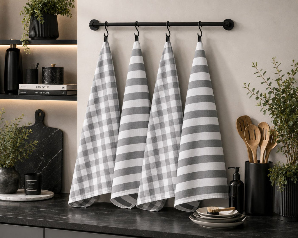 4 Gray Kitchen Towels Set