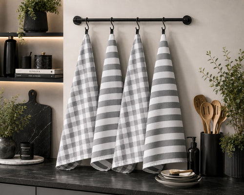 4 Gray Kitchen Towels Set