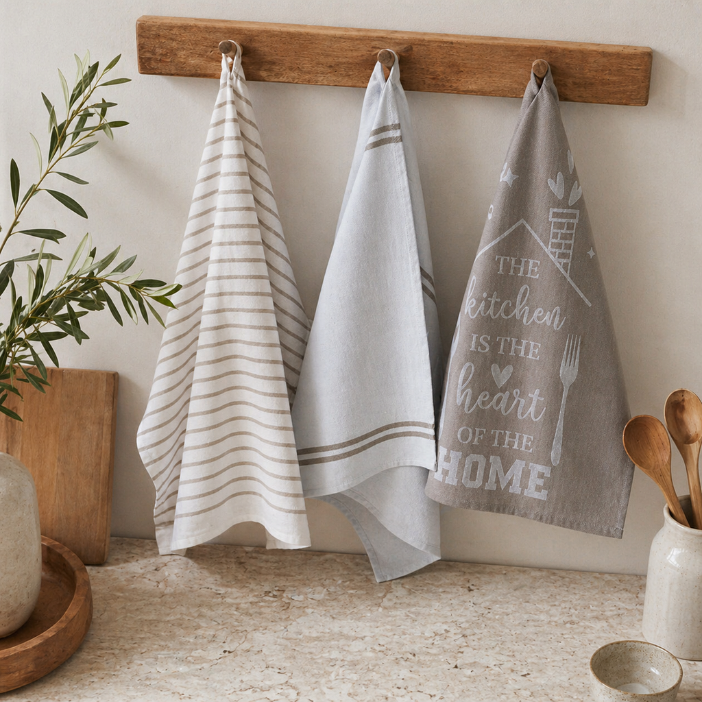 4 Beige Kitchen Towels Set